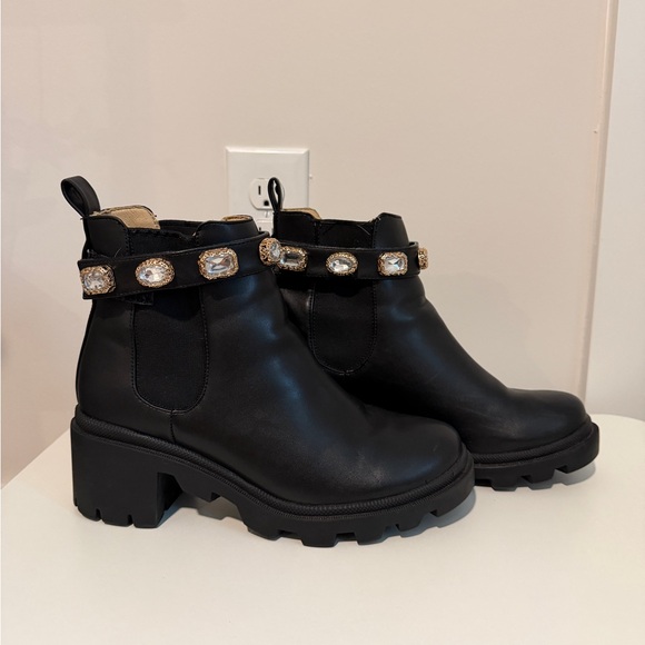 Steve Madden Black Chelsea Booties with Gem-Embellished Strap - Picture 2 of 6